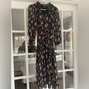 Fabrik Black Floral Tiered Maxi Dress with Tie Size Small